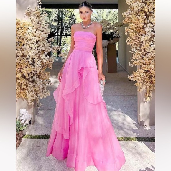 Kissprom NWT Elisa Light Pink A Line Strapless Organza Prom Dress Sz 4 - Picture 2 of 13